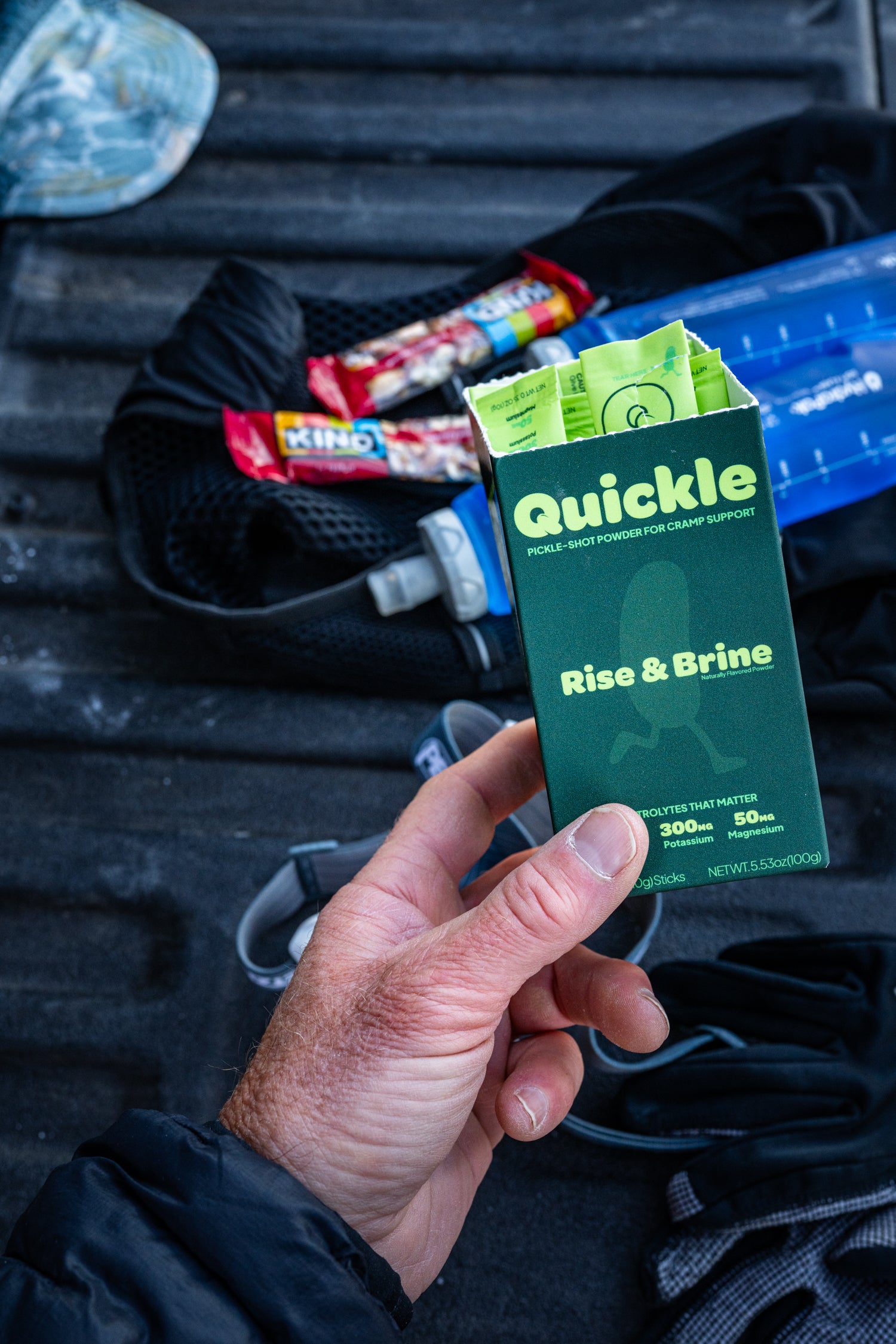 Quickle - Powder in hand outdoors